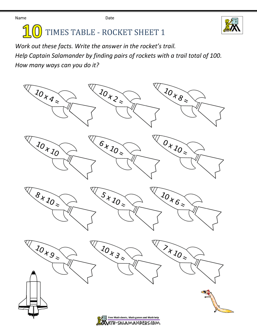 10 Times Table Worksheet Page 10 Times Table Worksheet Page