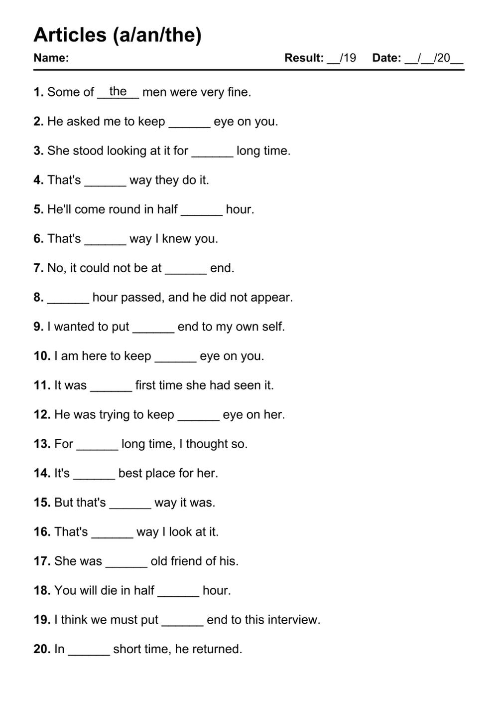 101 Articles PDF Worksheets With Answers 2145 Exercises Grammarism
