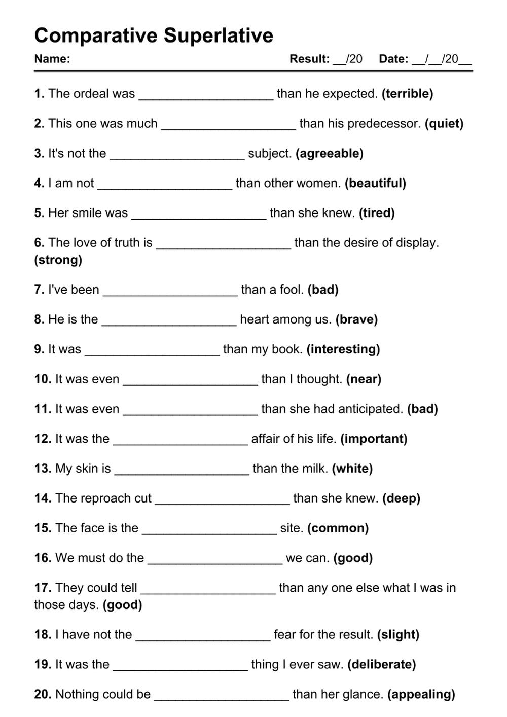 101 Comparative Superlative PDF Worksheets With Answers Grammarism Comparative And Superlative Adjectives Grammar Worksheets For Grade 3 Made By Teachers
