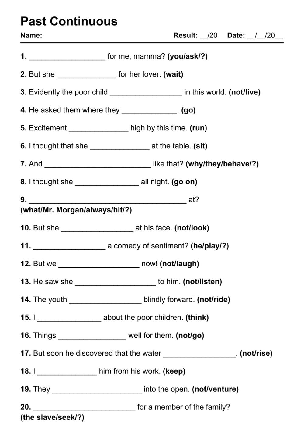 101 Past Continuous PDF Worksheets With Answers Grammarism