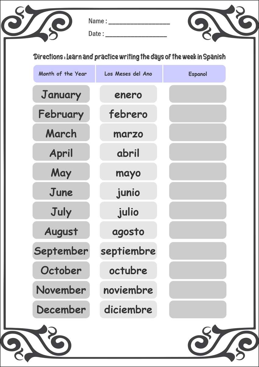 11 Free Printable Spanish Worksheets Months Free PDF At Worksheeto