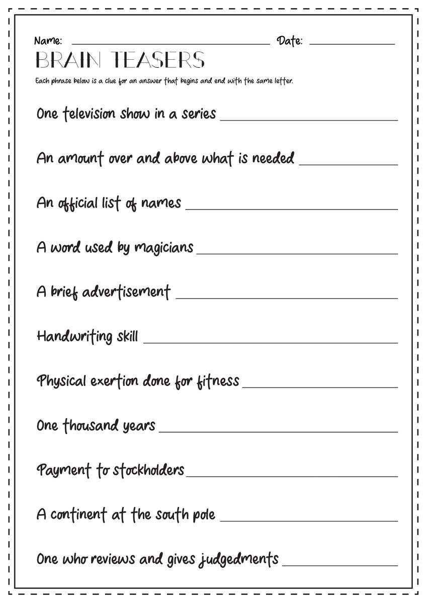 12 Printable Brain Teaser Worksheets Free PDF At Worksheeto Brain Teasers Worksheet XVI Student Handouts