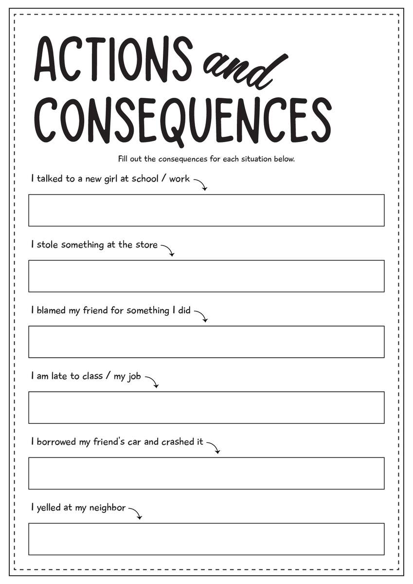 Actions Have Consequences Worksheet