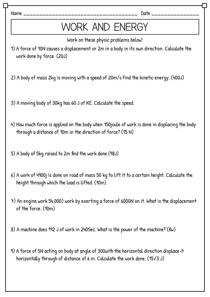 15 Physics Work Energy And Power Worksheet Free PDF At Worksheets Library 15 Physics Work Energy And Power Worksheet Free PDF At Worksheeto