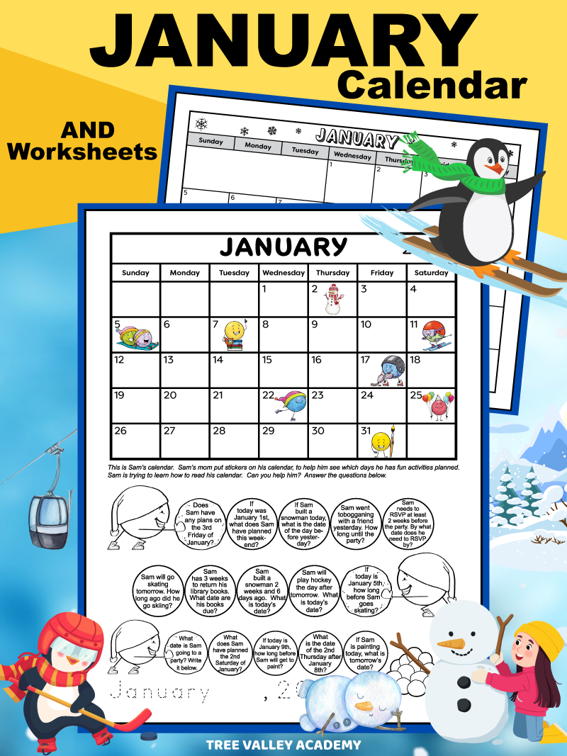 January Calendar Worksheet Free Printable For Kids Mamas Learning Corner