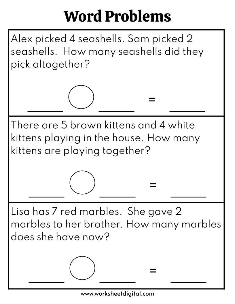 1st 2nd Grade Math Word Problems Worksheet Printable Etsy First Grade Addition Worksheets
