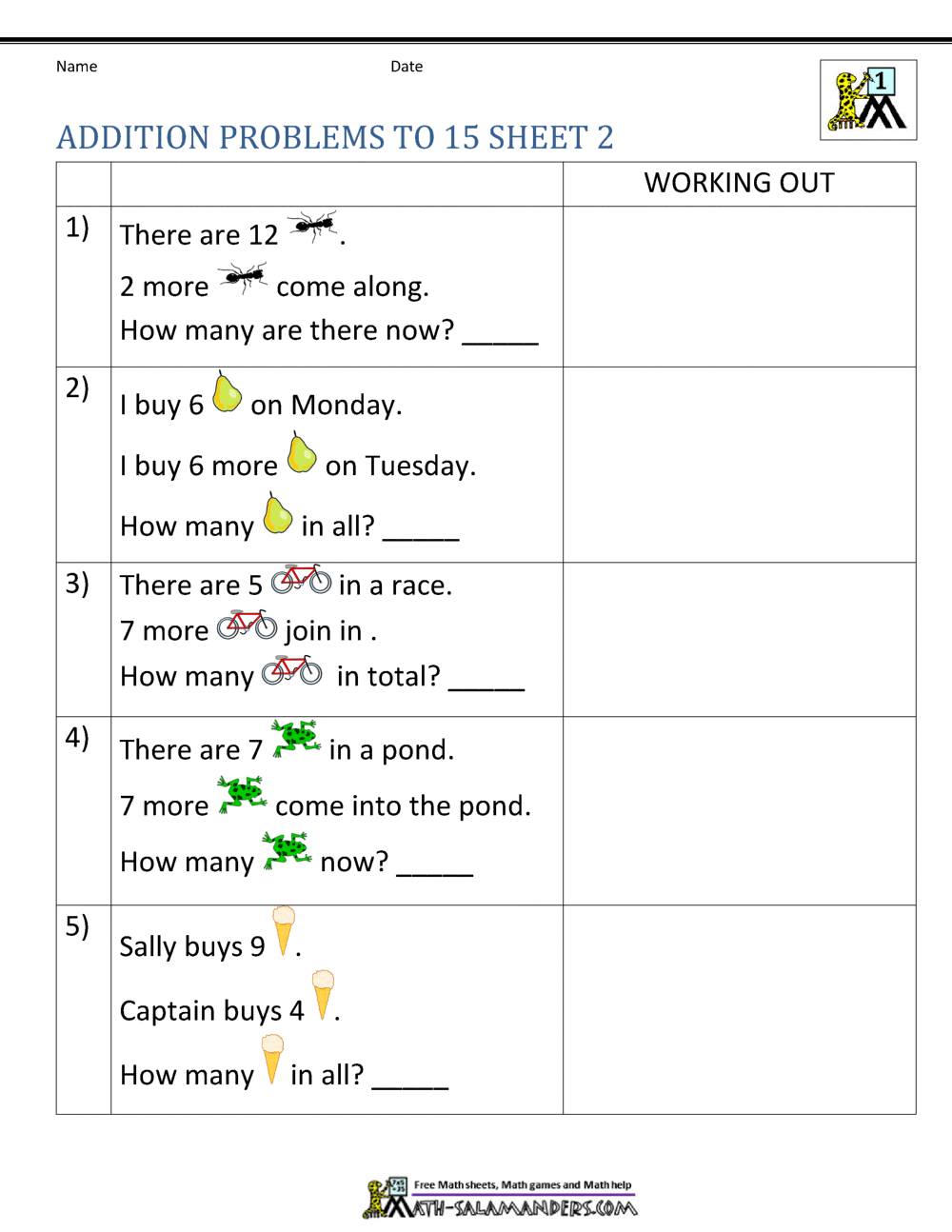 1st Grade Addition Word Problems 1st Grade Addition Word Problems