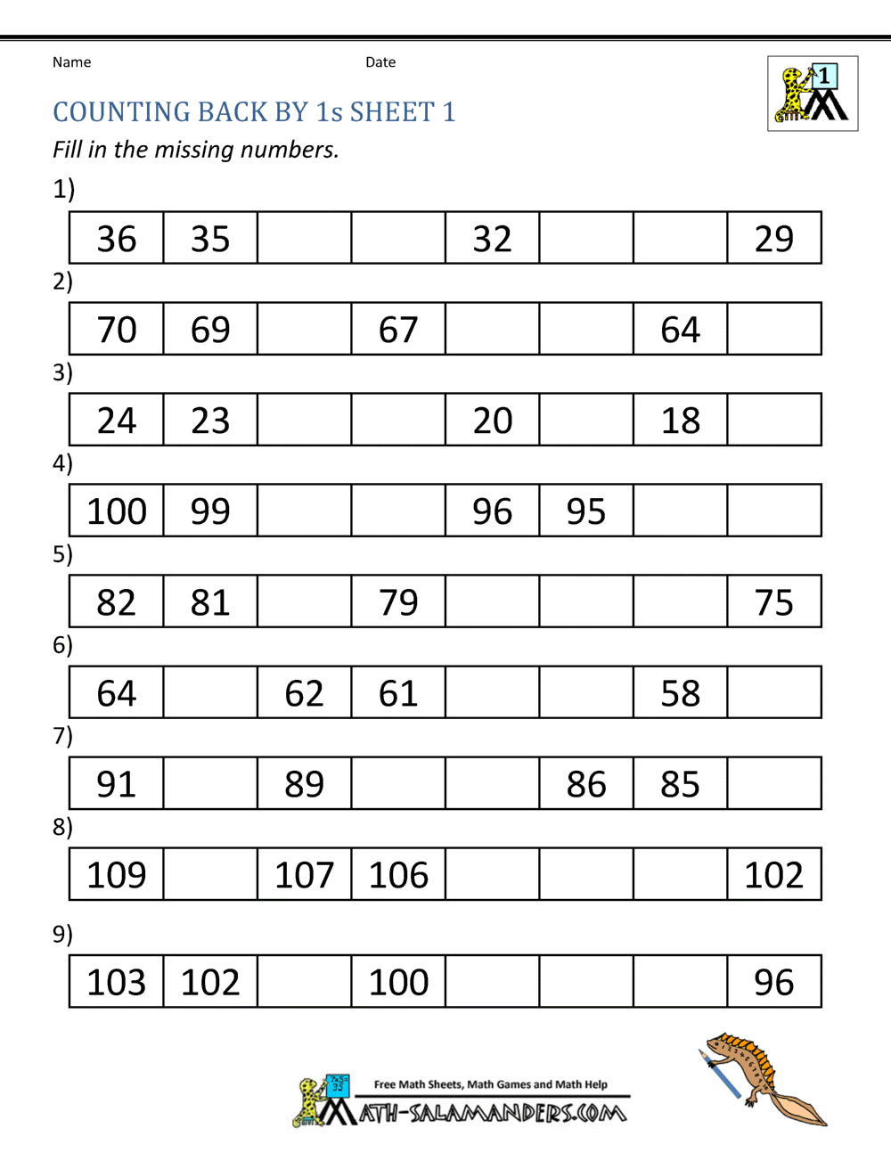 1st Grade Math Worksheets Counting By 1s And 10s