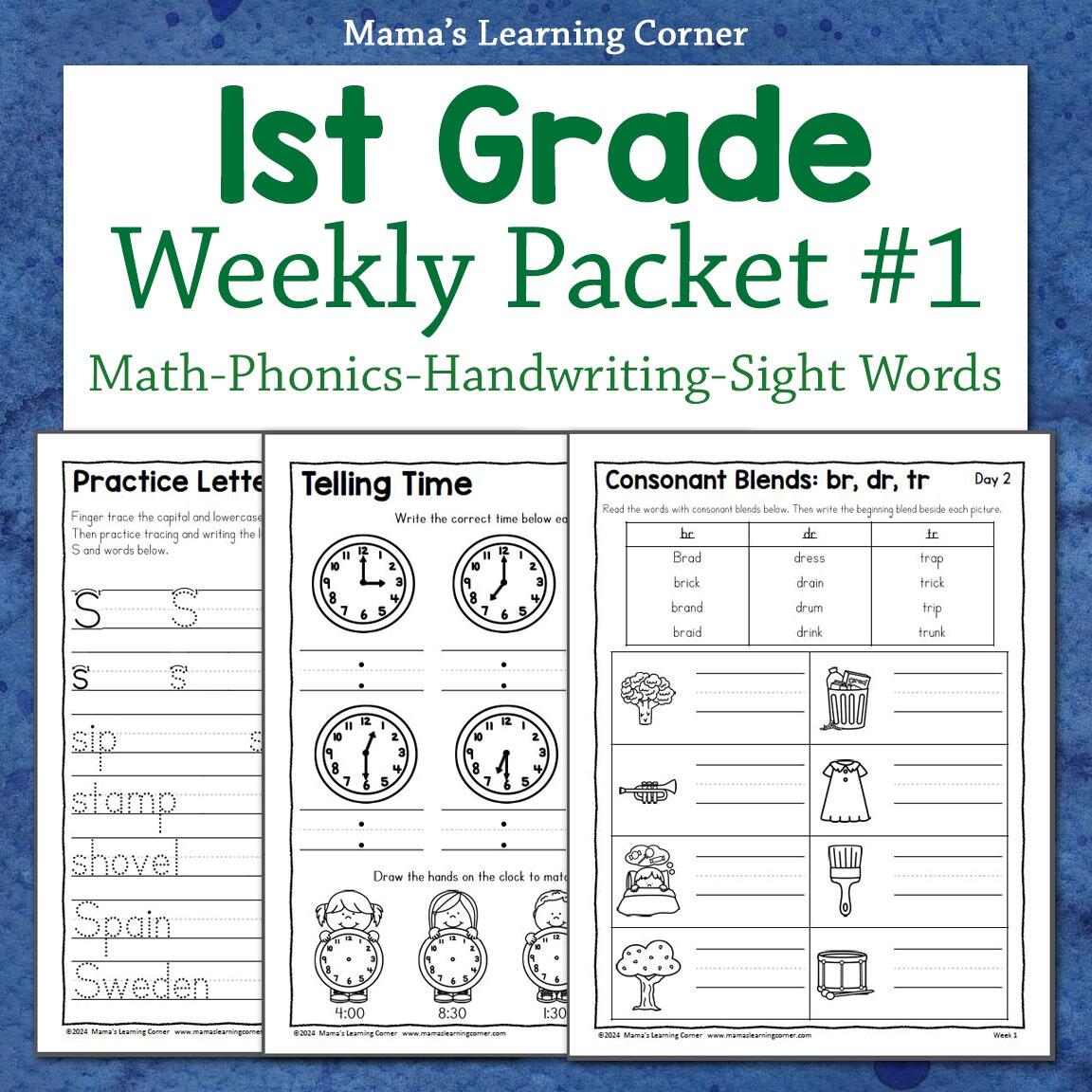 1st Grade Weekly Worksheet Packet 1 Mamas Learning Corner Free 1st Grade Math Worksheet Templates To Customize Canva