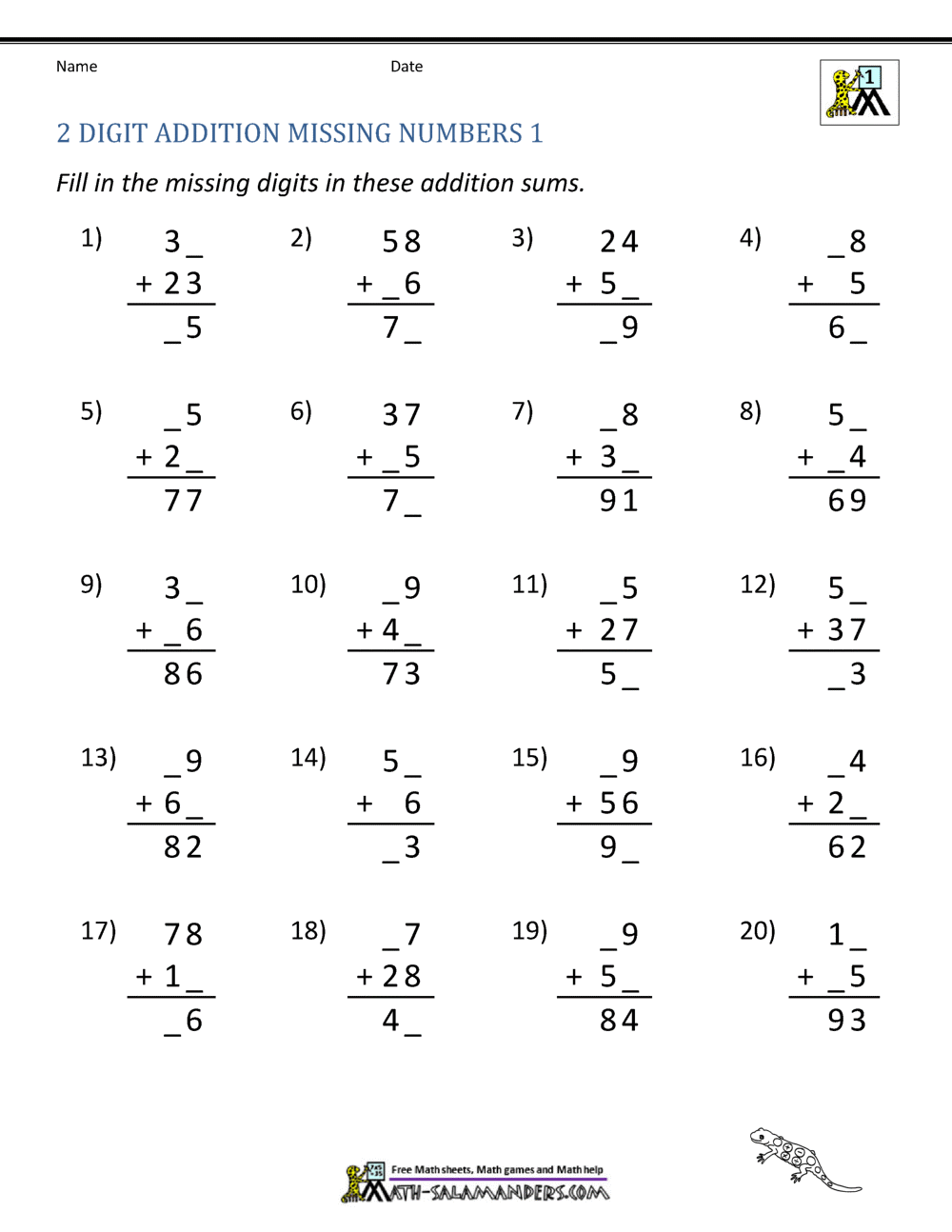 2 Digit Addition Worksheets Addition Worksheets