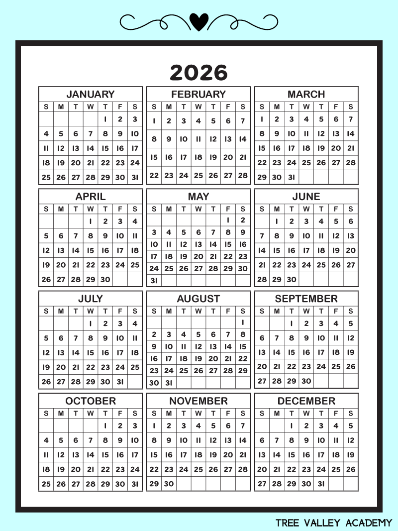 2026 Printable One Page Calendar Kids Calendar Worksheets
