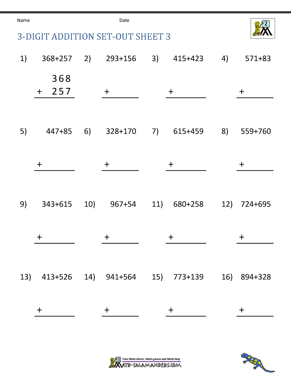3 Digit Addition Worksheets 3 Digit Addition Worksheets