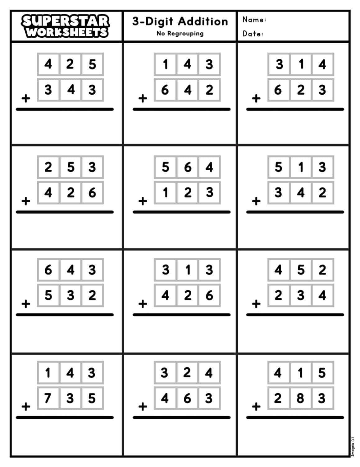 3 Digit Addition Worksheets Superstar Worksheets 3 Digit Addition Worksheets