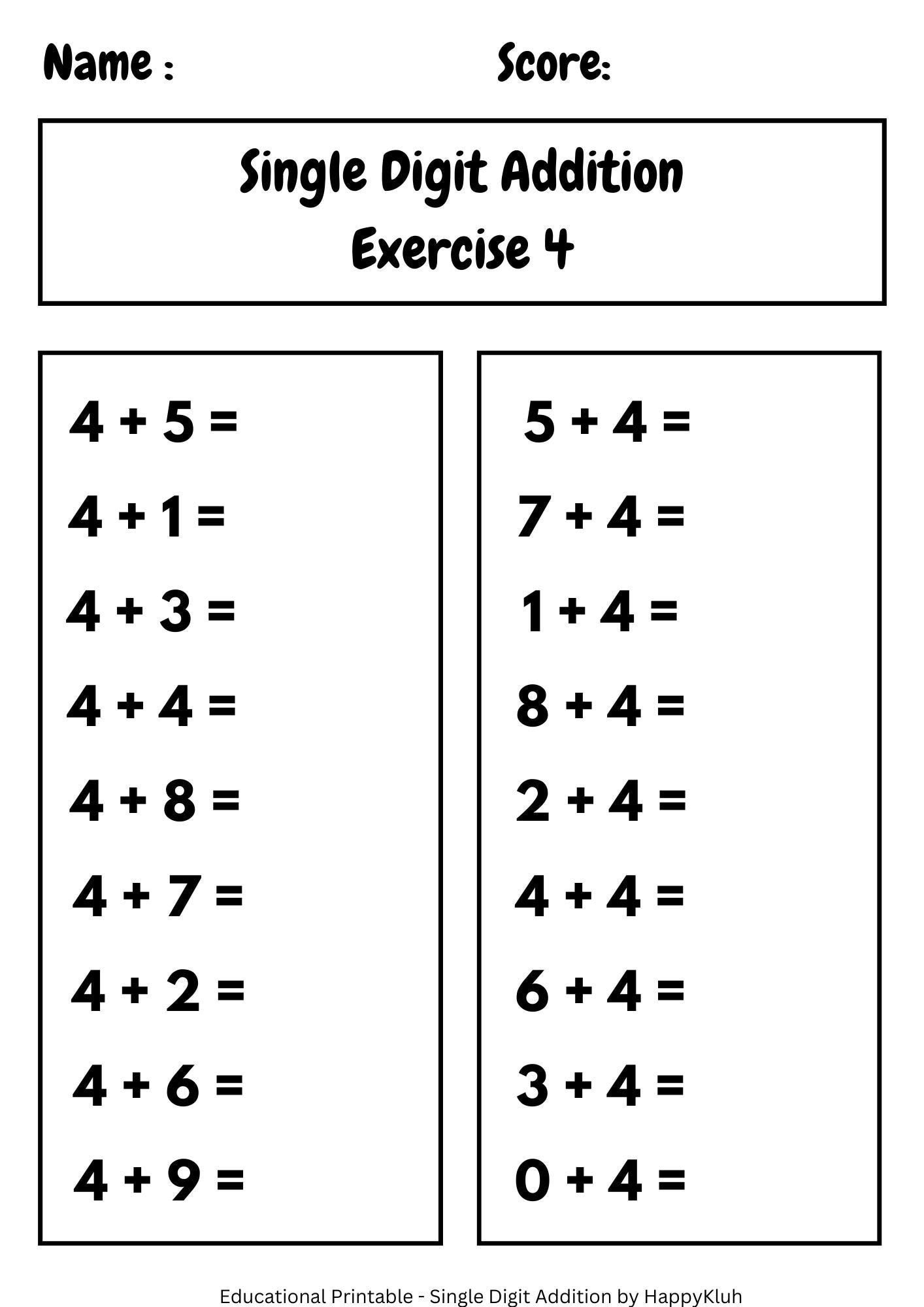 30 Printable Single Digit Addition Worksheets Preschool 2nd Grade Math Etsy Second Grade Addition Worksheet