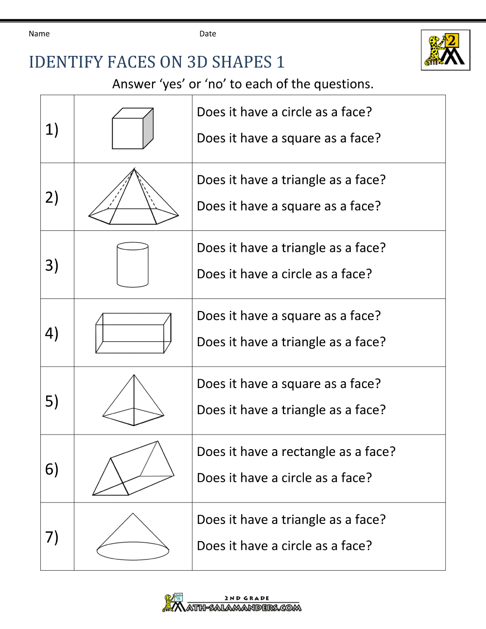 3d Shapes Worksheets 2nd Grade 3d Shapes Worksheets 2nd Grade