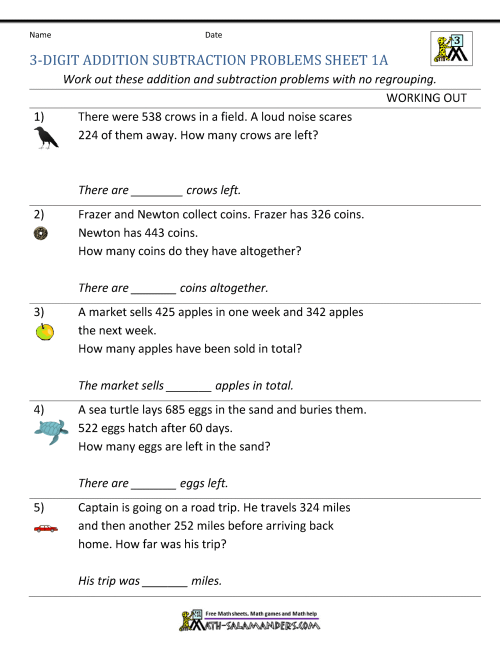 3rd Grade Addition And Subtraction Word Problems