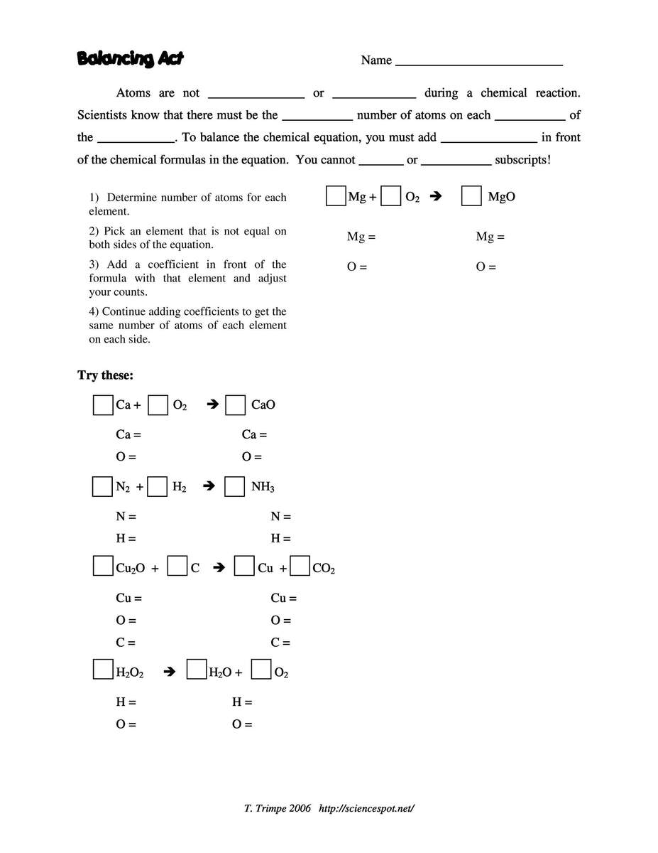 49 Balancing Chemical Equations Worksheets With Answers