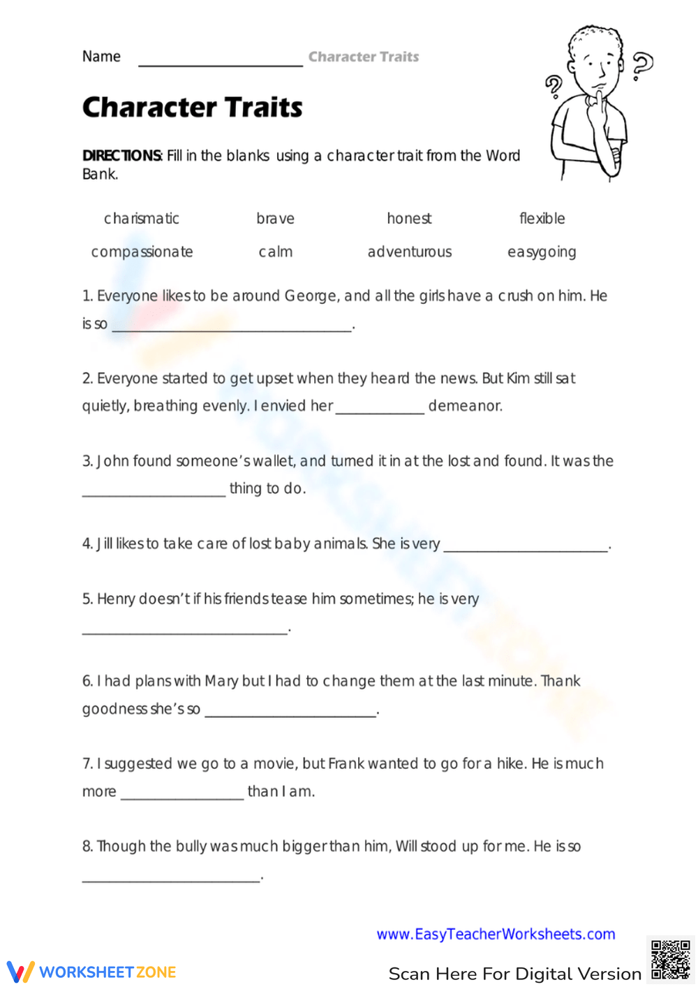 4th Grade Character Traits Worksheets Printable