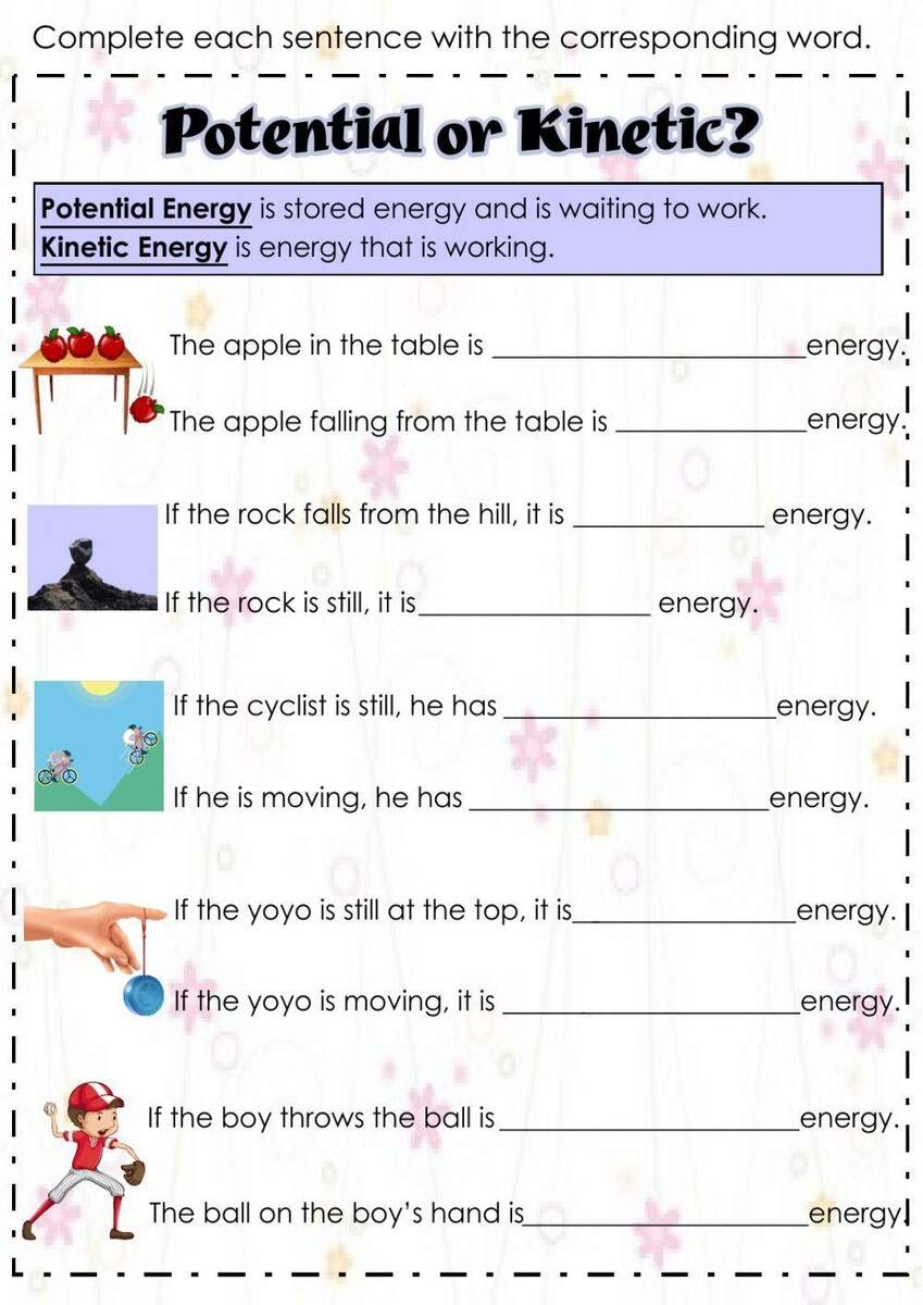 4th Grade Kinetic And Potential Energy Worksheet Engaging Activities For Learning