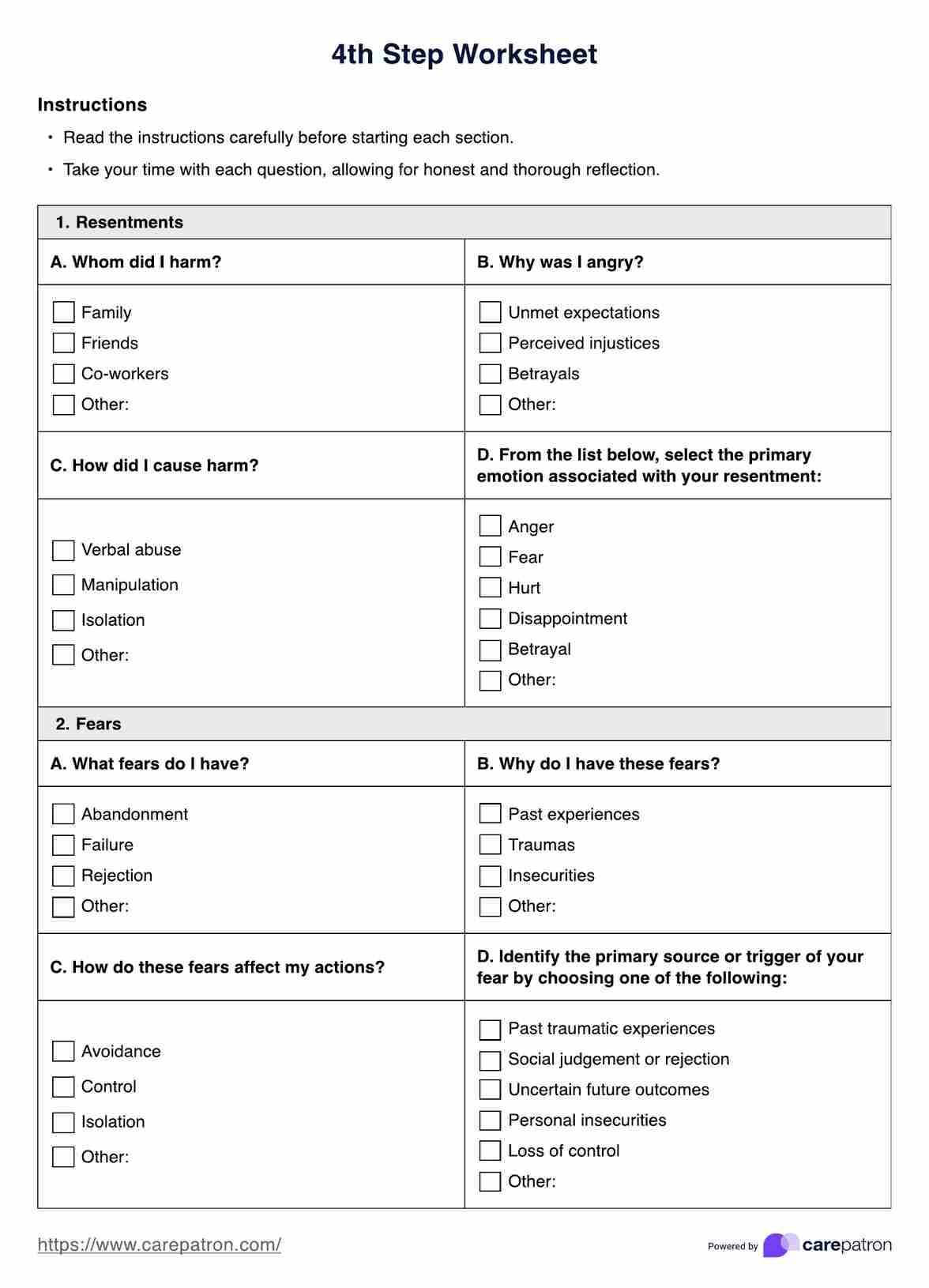 4th Step Worksheet Letting Go Of Resentment Worksheet Editable Fillable Printable PDF TherapyByPro