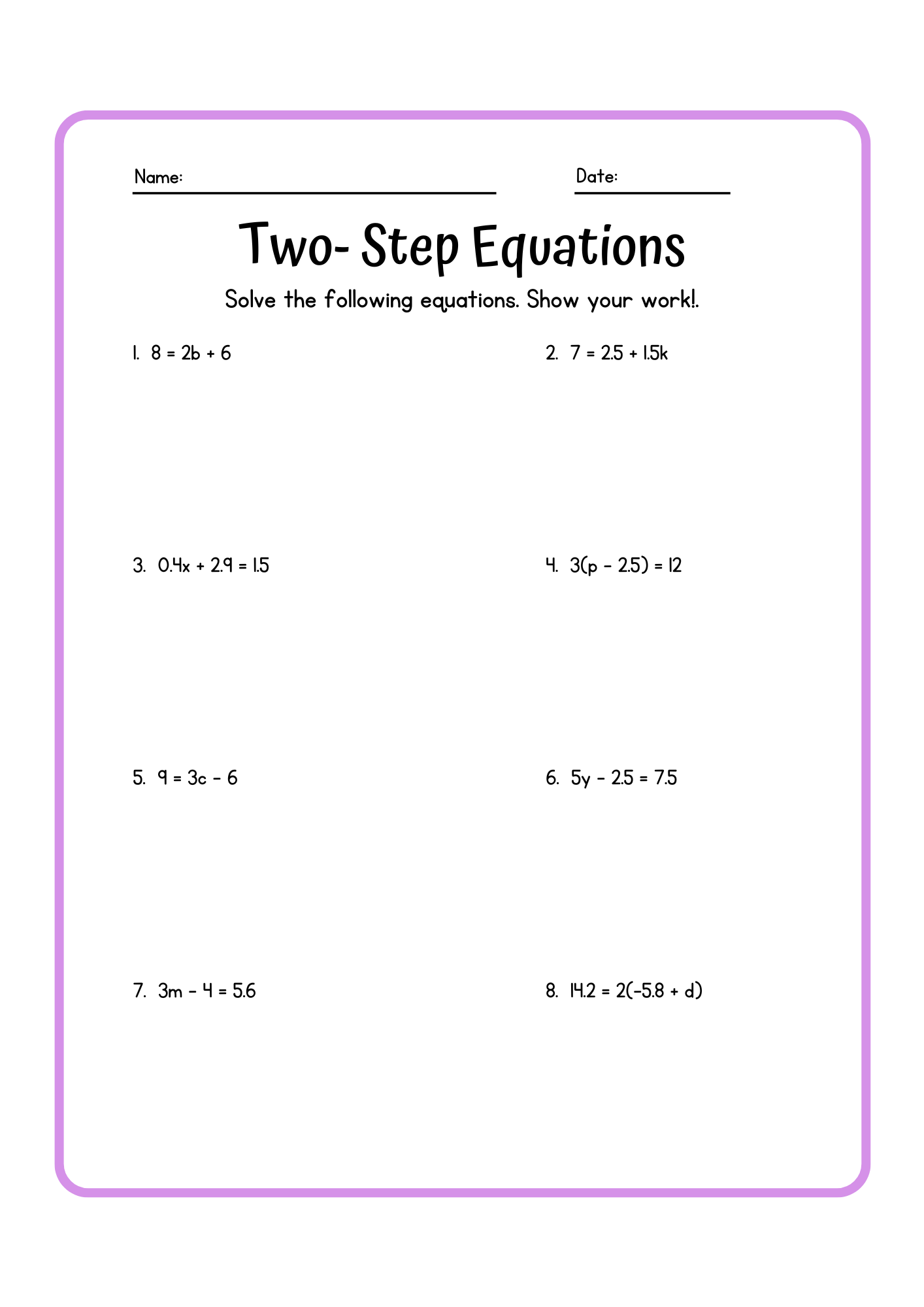50 Two Step Equations Worksheet Samples To Download In PDF Pre Algebra Equations Two Step Equations Containing Integers Worksheets Made By Teachers
