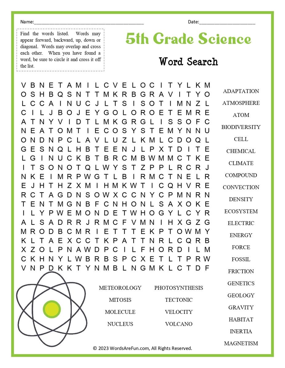 5th Grade Science Word Search Worksheets Library 5th Grade Science Word Search Worksheets Library