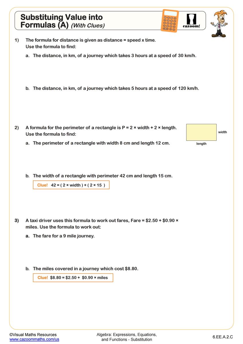 6 EE A 2 C Worksheets Printable 6th Grade Math Worksheets Cazoom Math