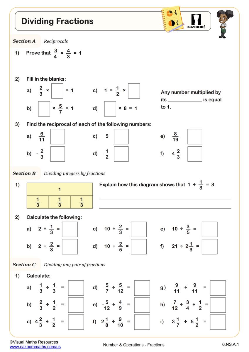 6th Grade Fractions Worksheets PDF Printable Worksheets Cazoom Math