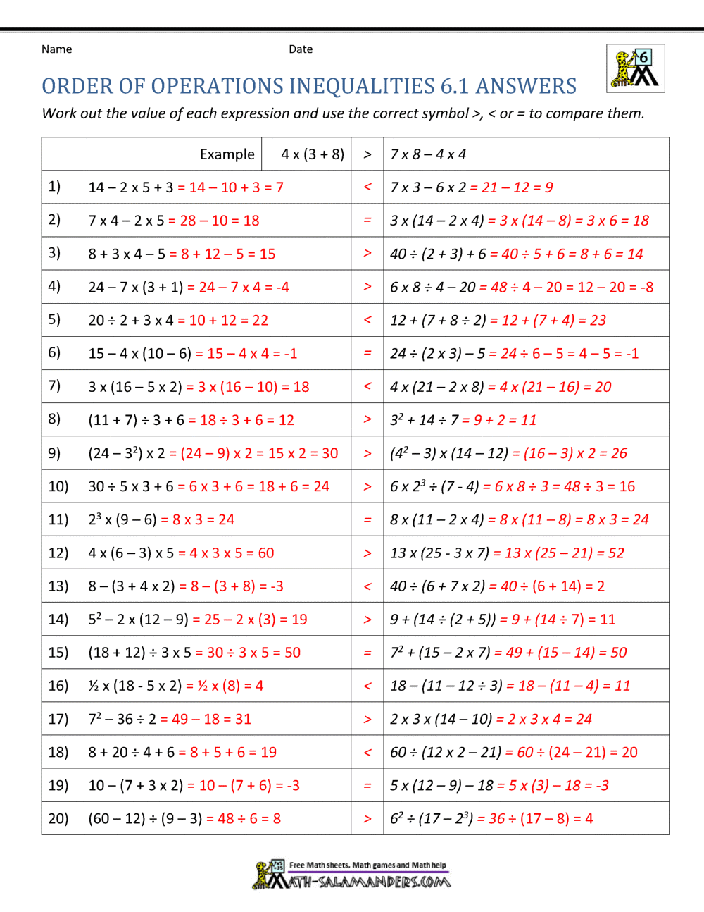 PEMDAS Problems Order Of Operations Worksheets Basic With Parentheses Made By Teachers