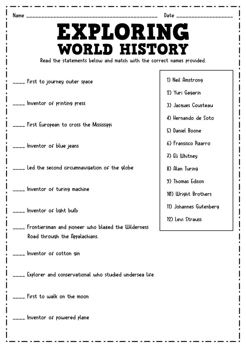 7 Free Printable History Worksheets Free PDF At Worksheeto Worksheets Library