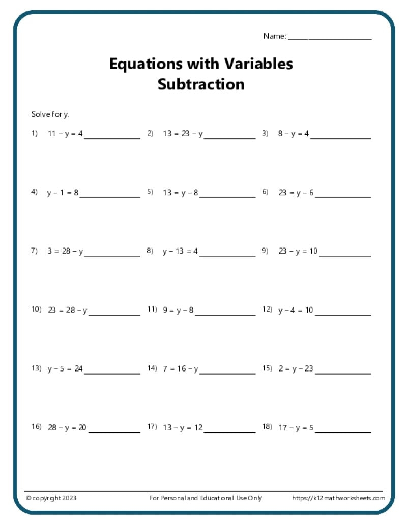 7th Grade Algebra Worksheets Basic Algebra Worksheets
