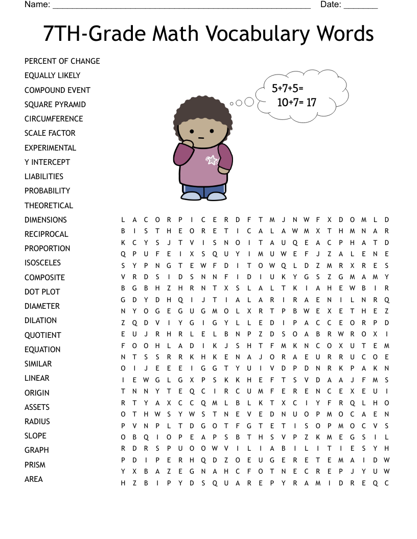 7TH Grade Math Vocabulary Words Word Search WordMint Number Fill In Puzzles