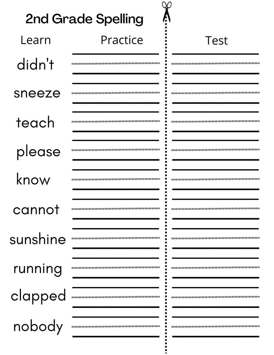 8 Printable Second Grade Writing Spelling Worksheets Spelling Test Etsy