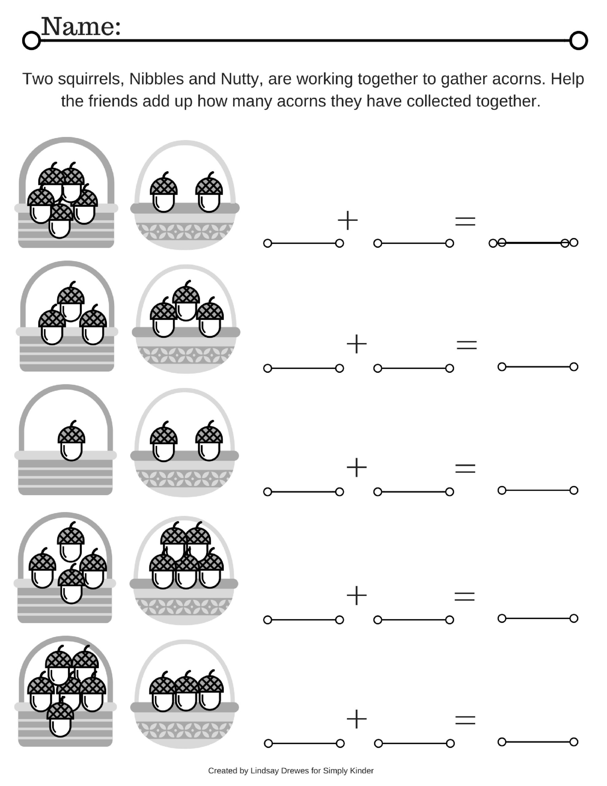 Acorn Addition Simply Kinder Kindergarten Easter Color By Number Printable Fun