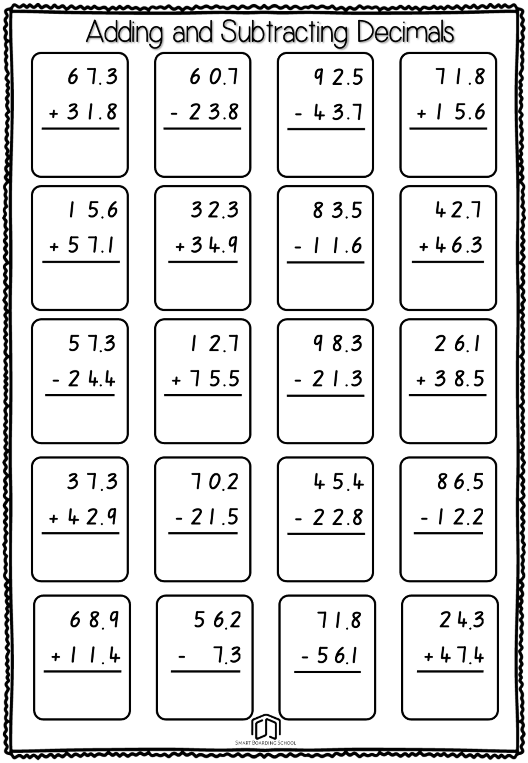 Adding And Subtracting Decimals Worksheets Subtracting Decimals Worksheet