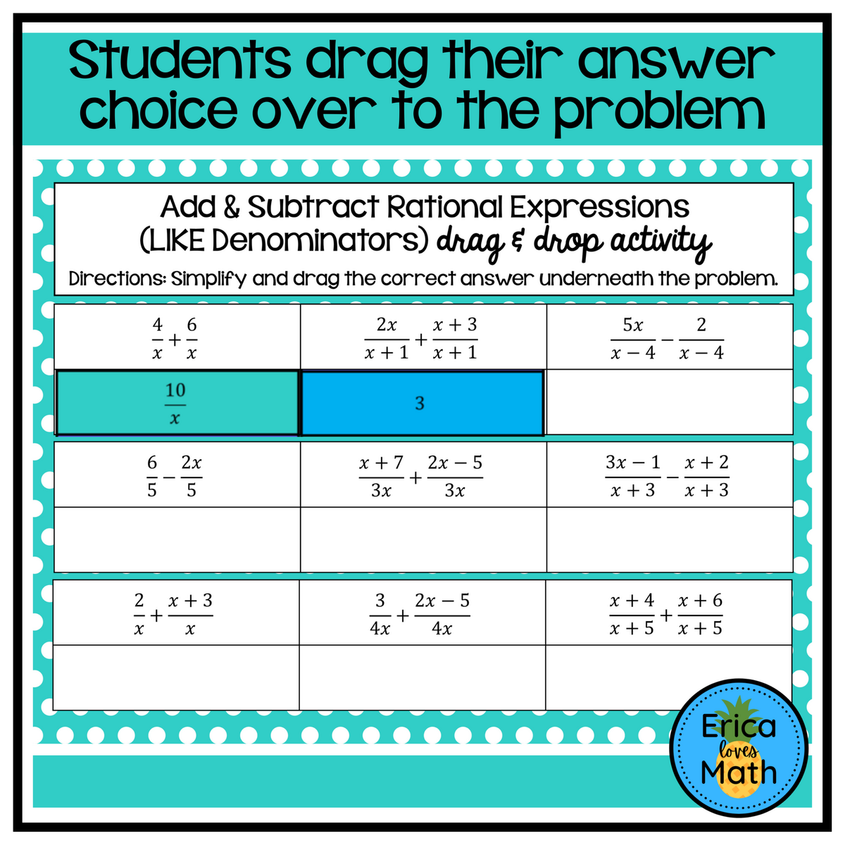 Adding Subtracting Rational Expressions Digital Drag Drop Activity Made By Teachers