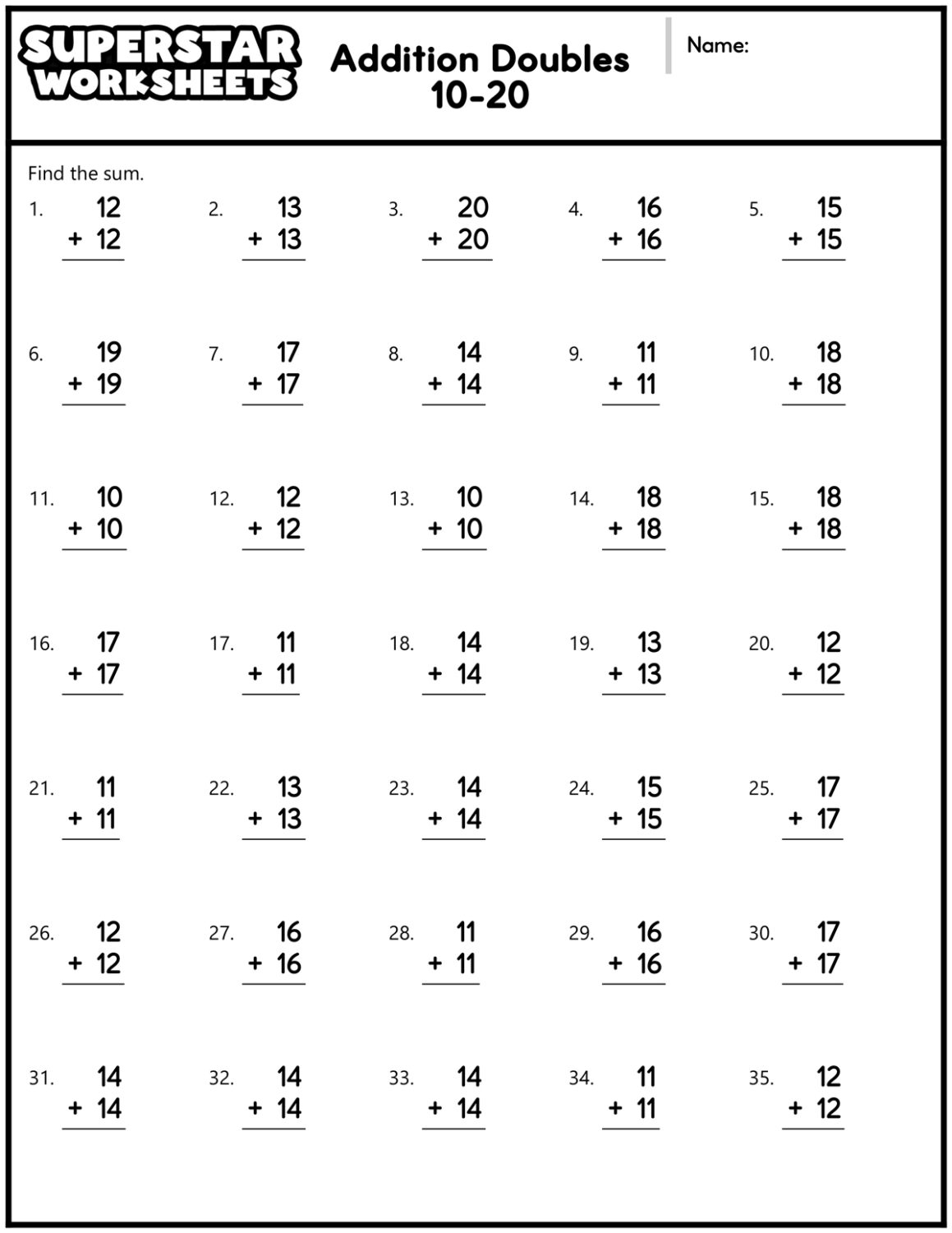 Addition Doubles Worksheets Superstar Worksheets Addition Doubles Worksheets Superstar Worksheets