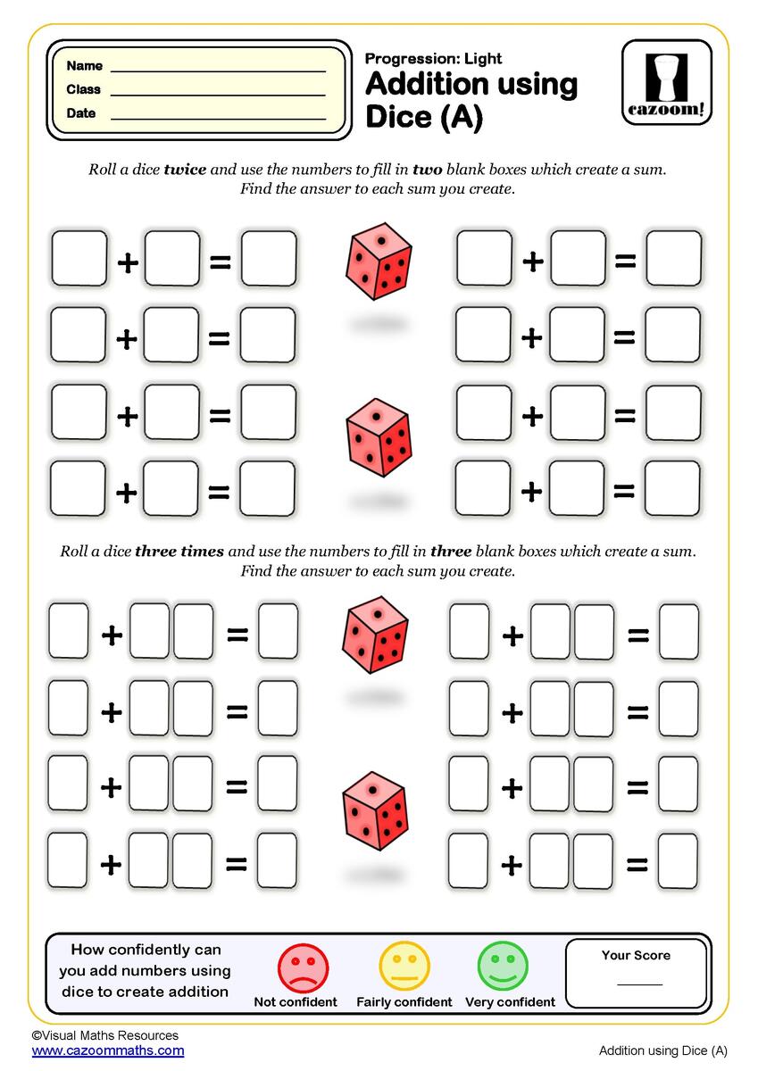 Dice Addition Worksheet Education World