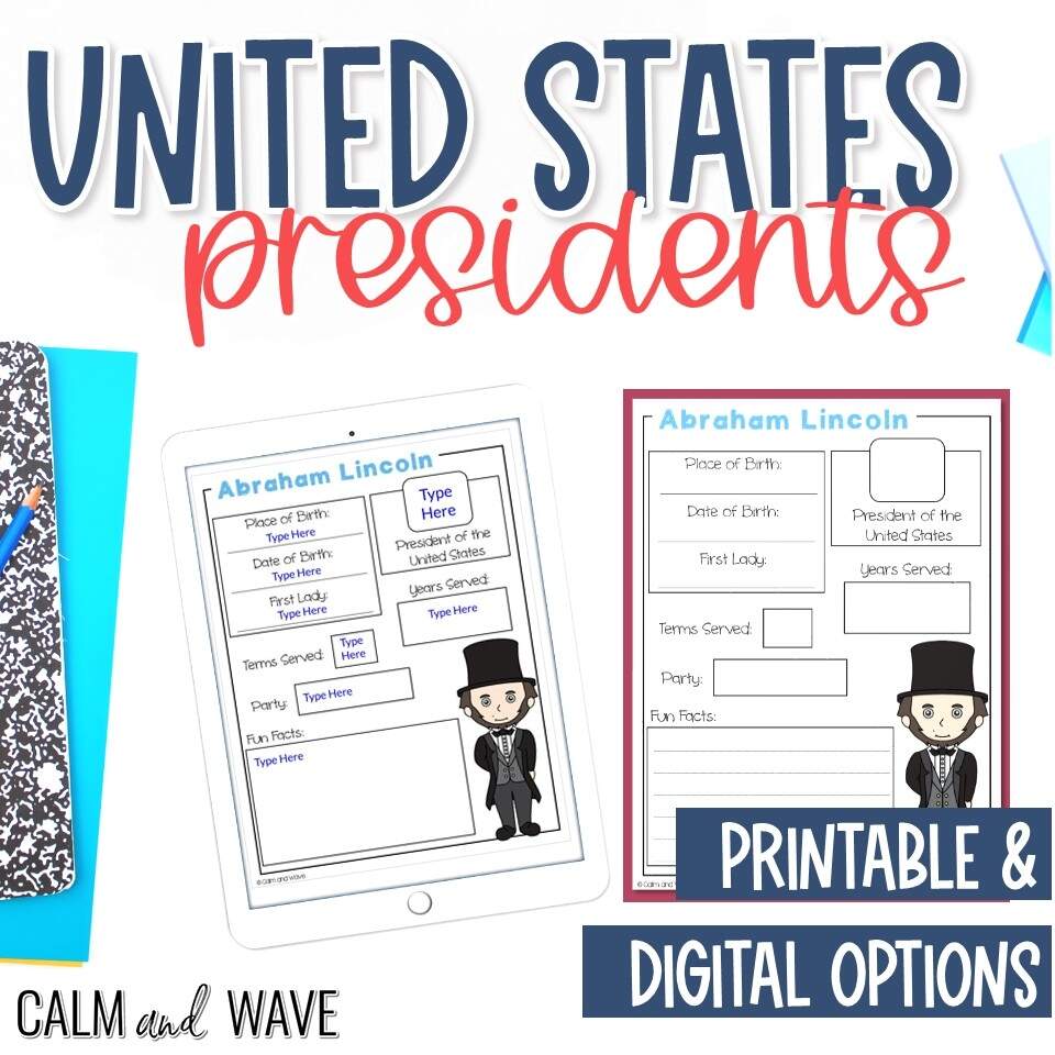 All United States President Fact Worksheets Free Printable Digital Resource Homeschool Unit Study Calm Wave U S Presidents Research Project Mamas Learning Corner