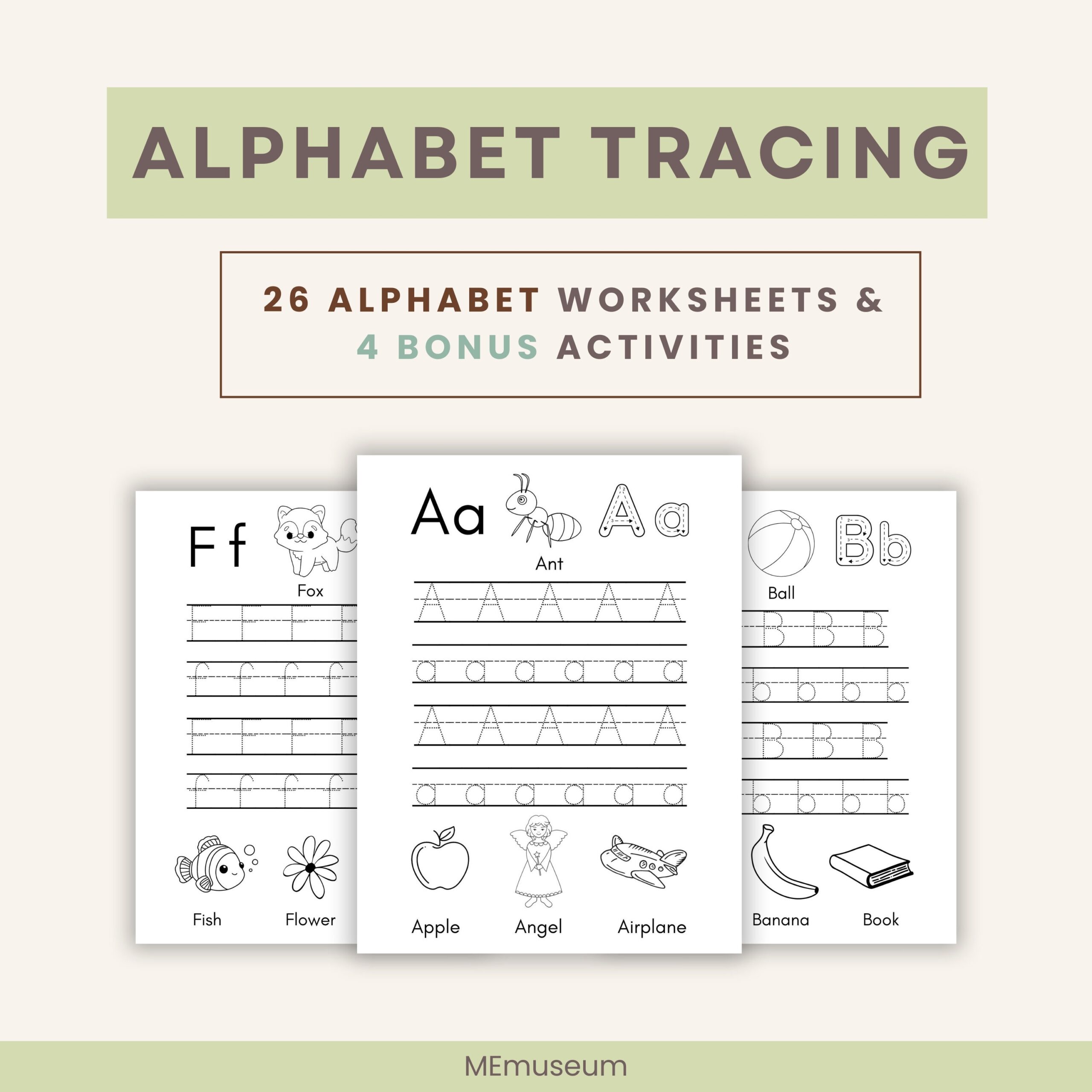 Alphabet Tracing Bundle 26 Worksheets 4 Bonus Acitivities For Pre School Kindergarten Etsy 52 Letter Recognition Worksheets PDFs Freebie Finding Mom
