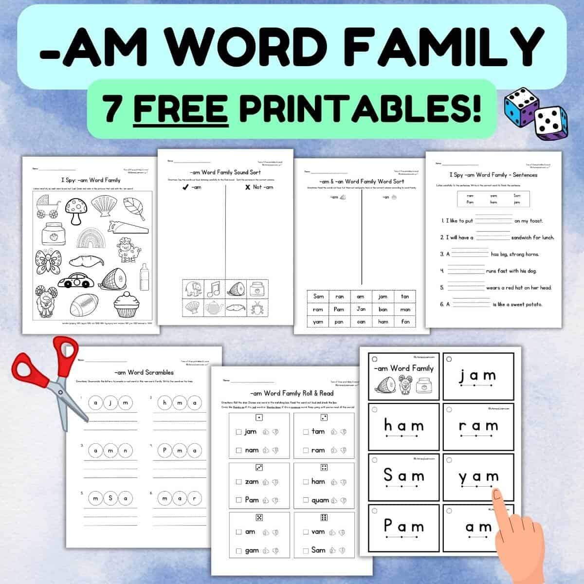 English For Kids Step By Step Word Families Worksheets Am Words Free PDF