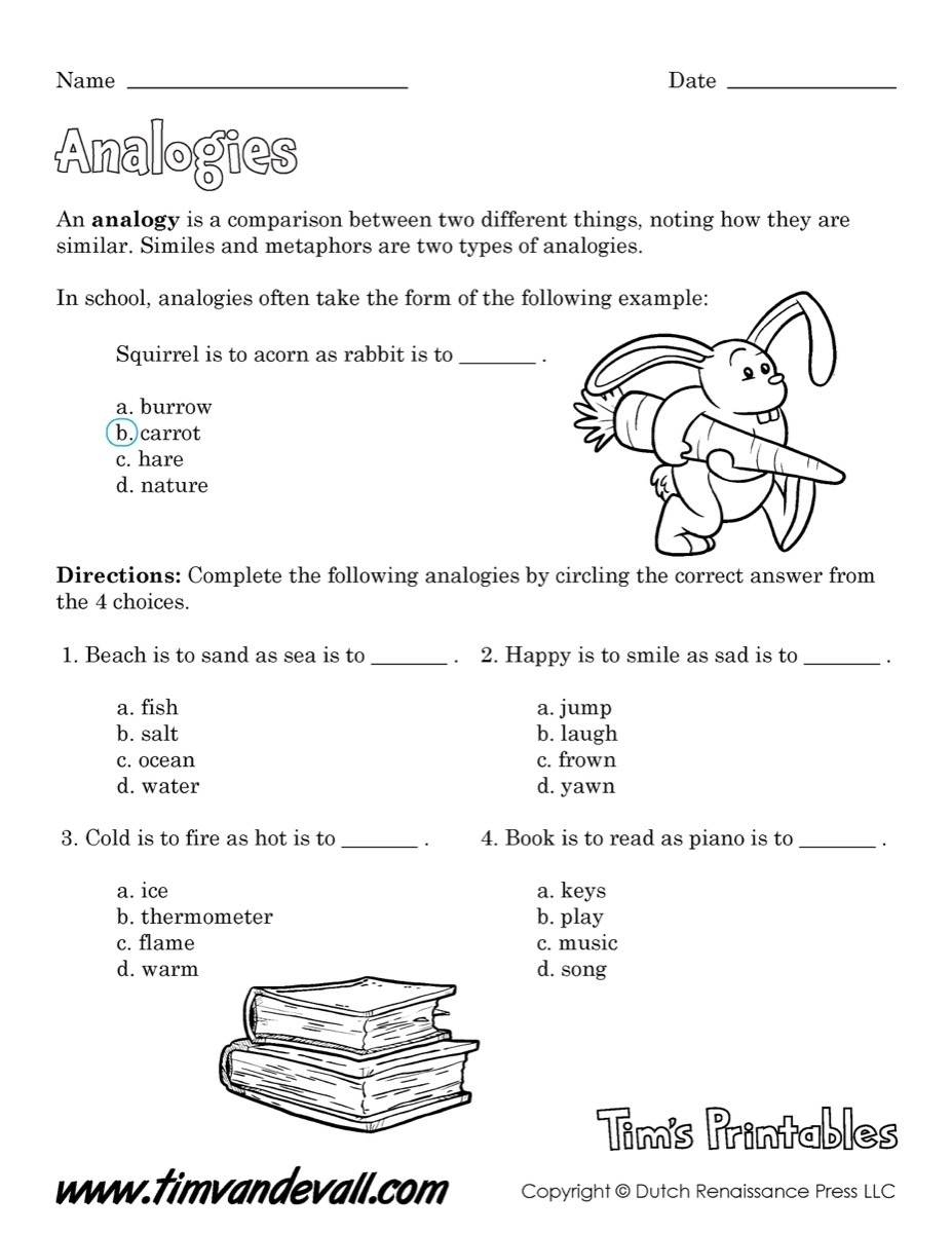 Analogy Worksheet Tim S Printables