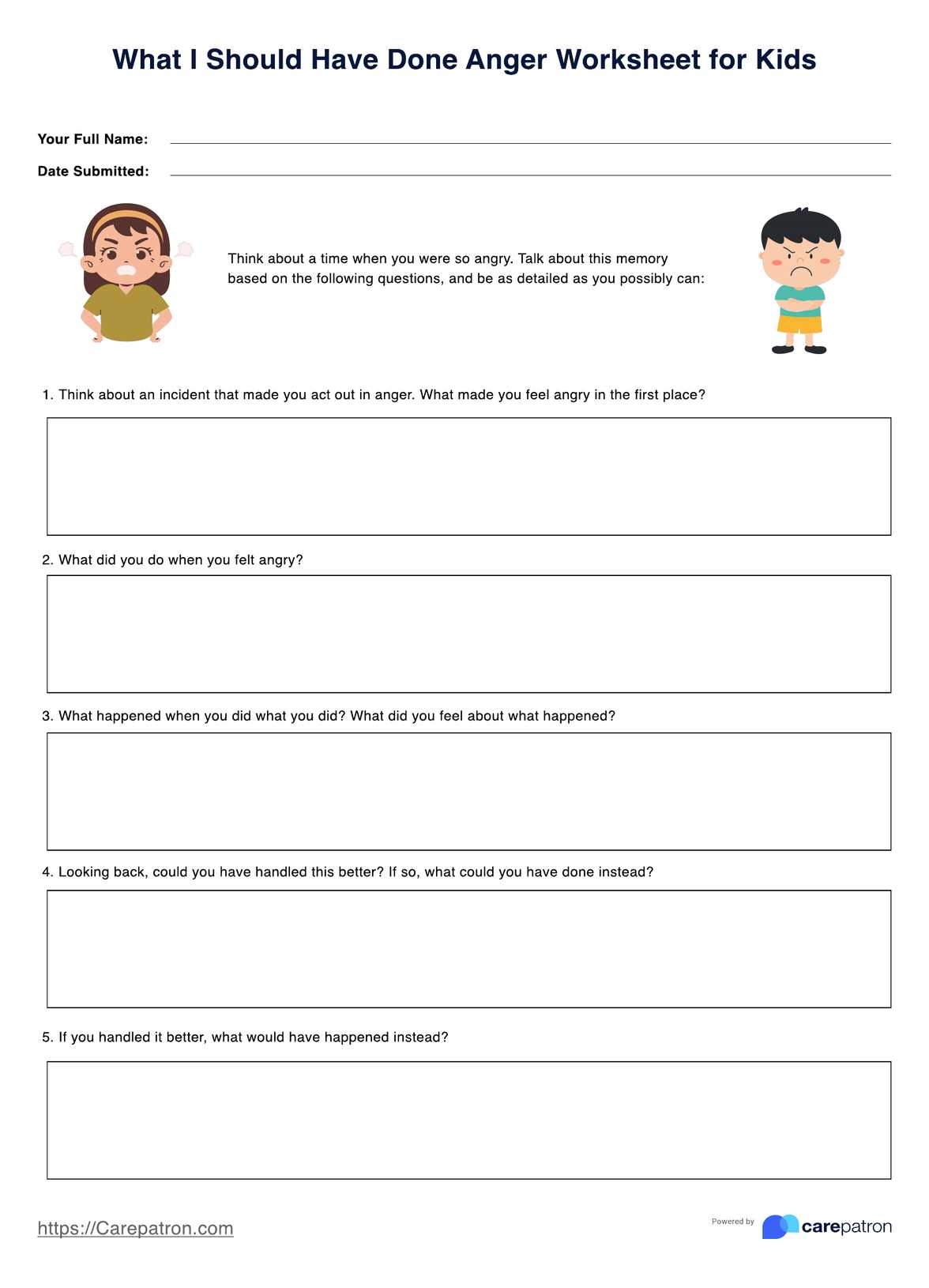 Anger Worksheets For Kids Anger And The Body CBT Worksheet For Children