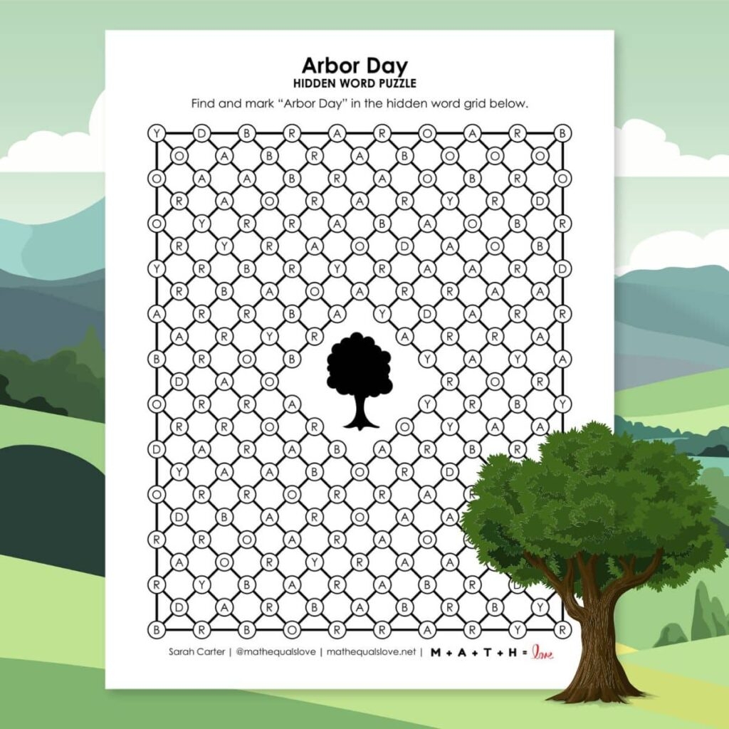 Arbor Day Hidden Word Puzzle Math Love