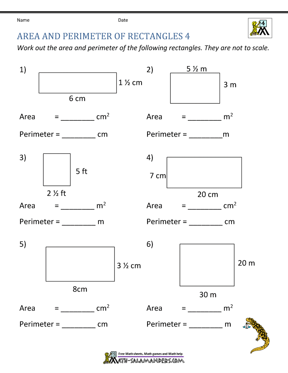 Area And Perimeter Of Rectangle Finding Perimeter Area Worksheet Download