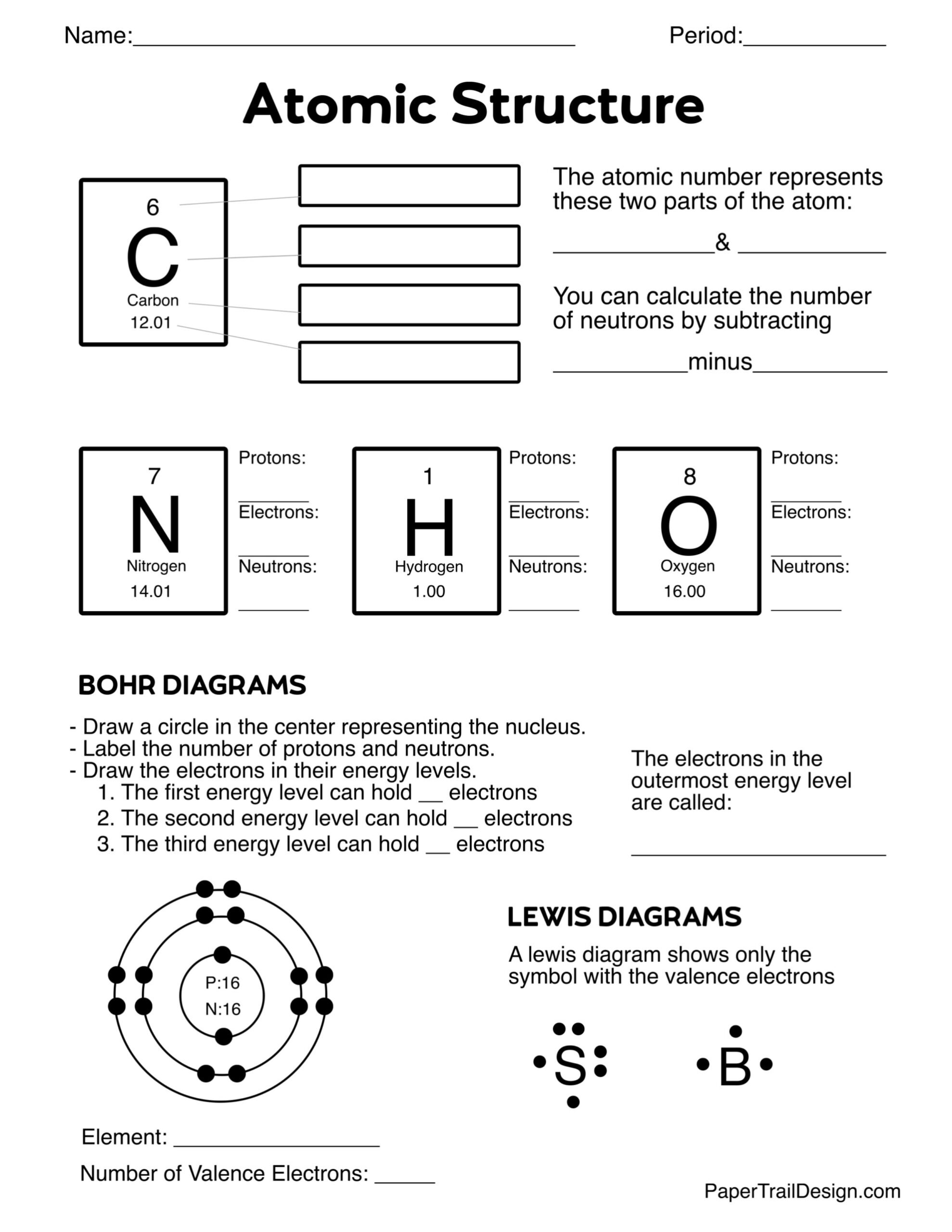 Atomic Structure Worksheet Paper Trail Design