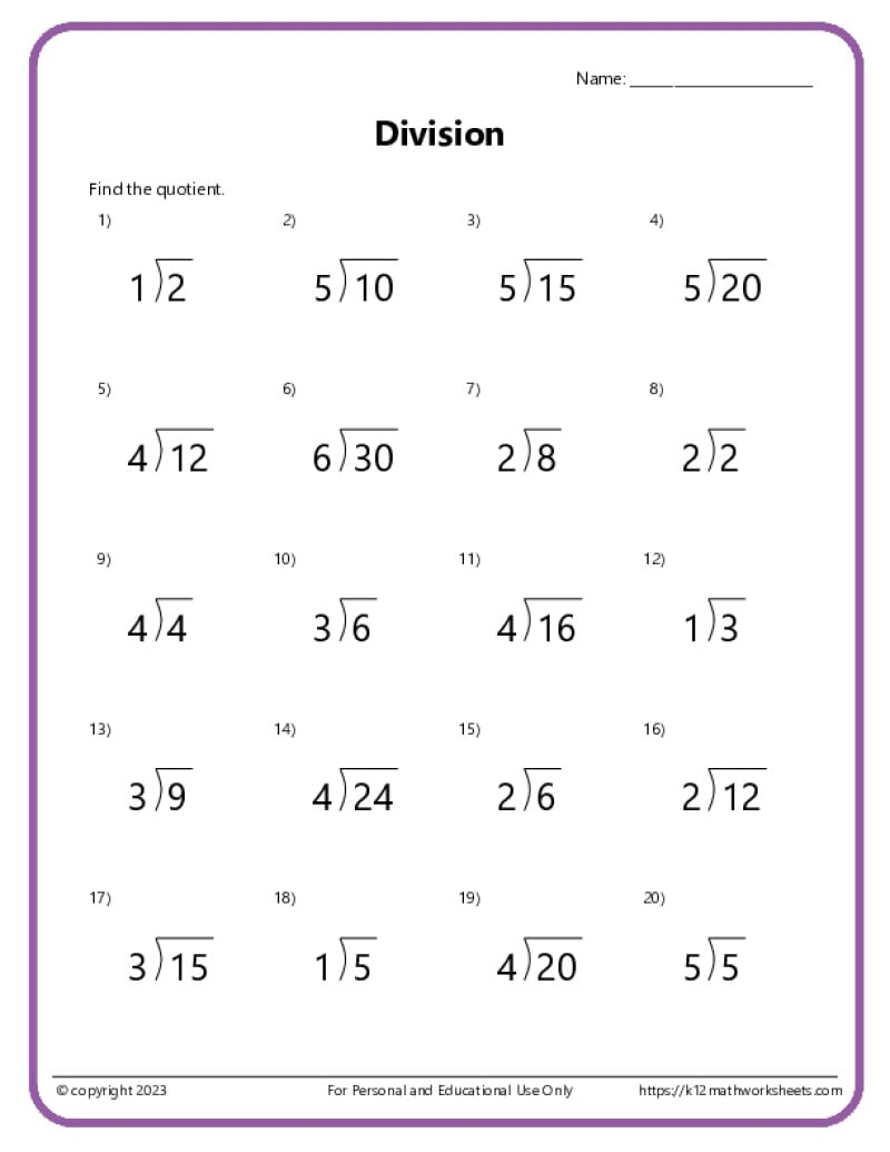 Basic Division Worksheets Free Printable Division Worksheet For Third Grade