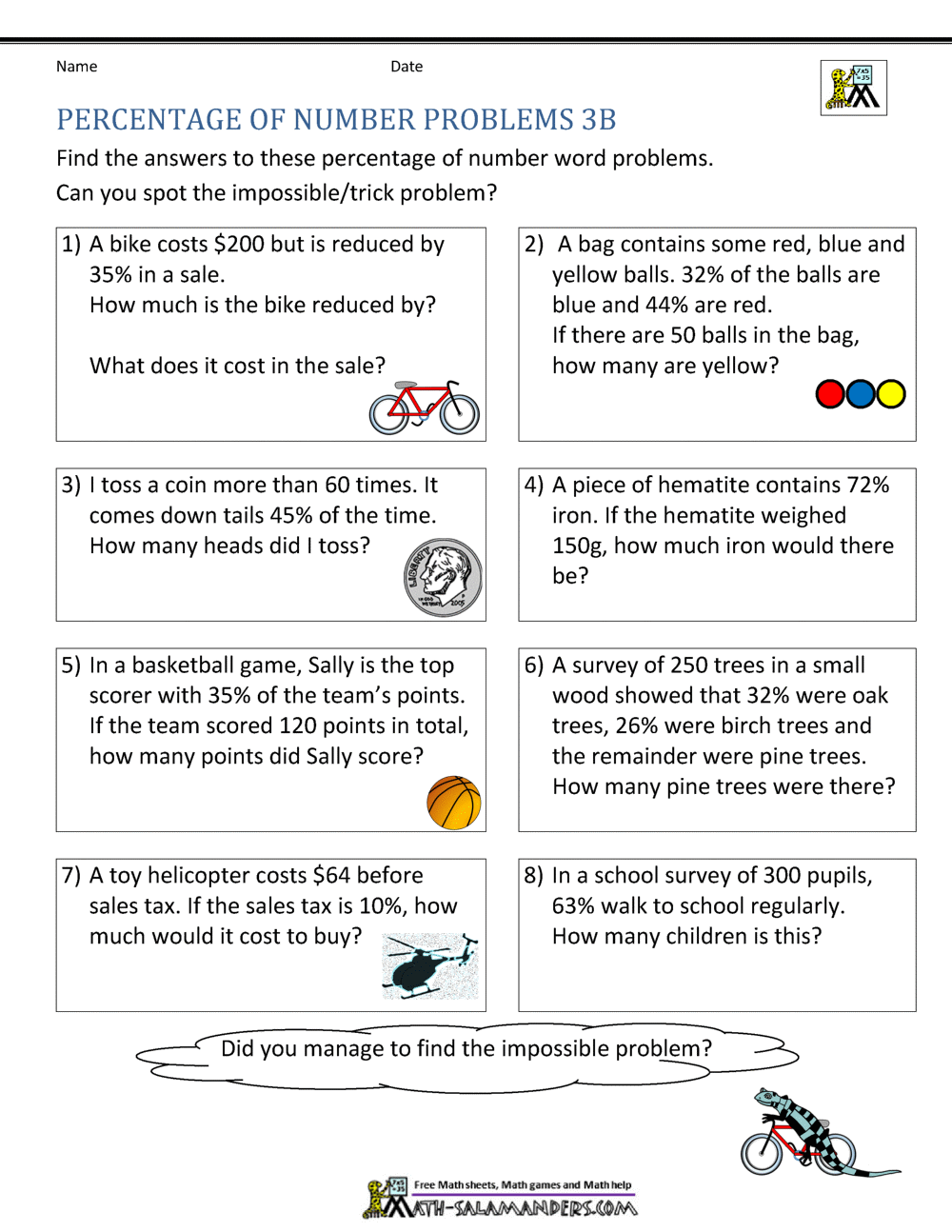 6th Grade Percent Word Problems