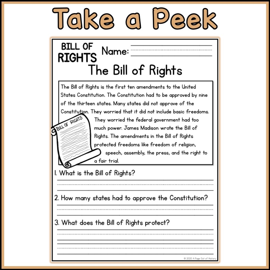 Bill Of Rights Social Studies Reading Comprehension Passages K 2 Classful