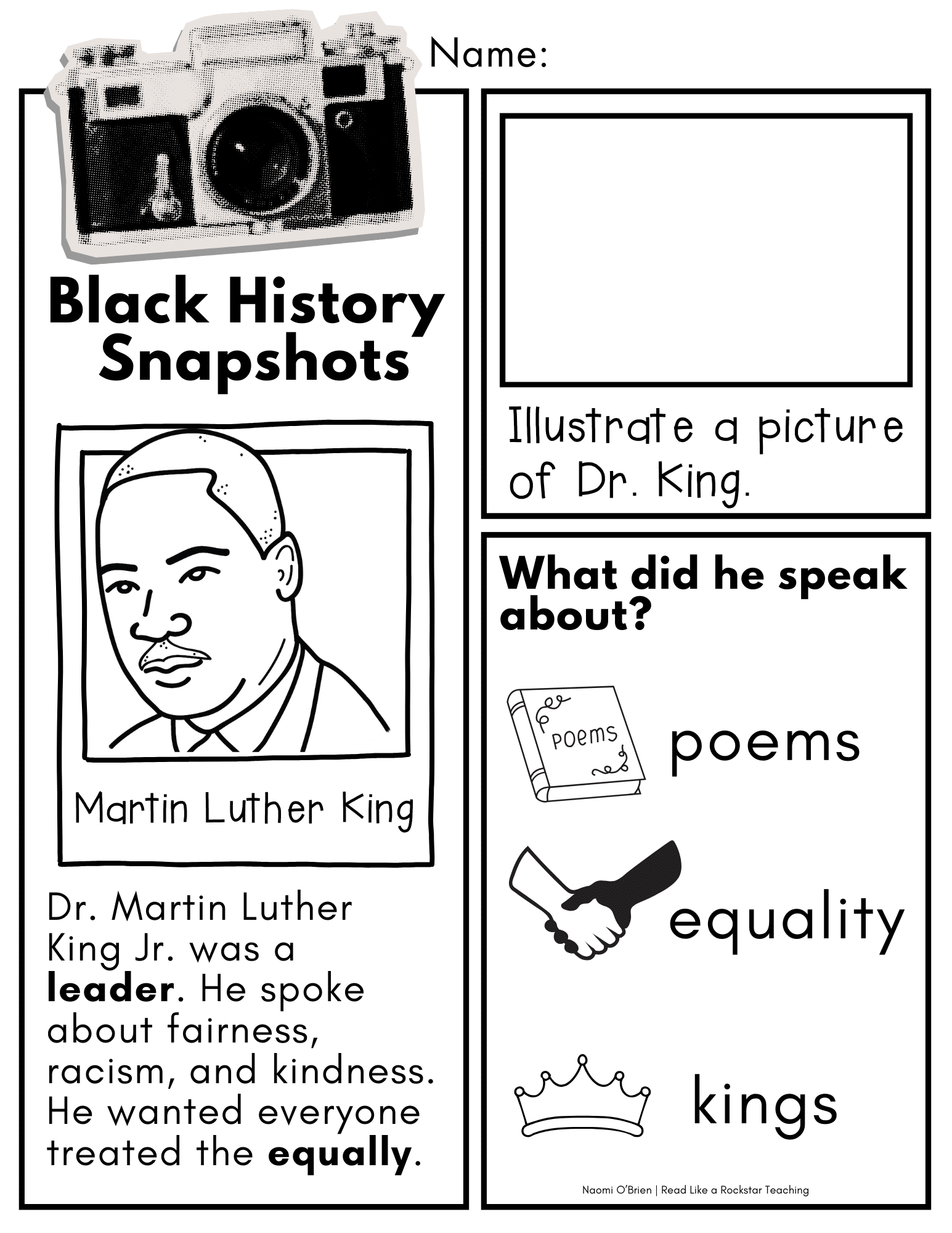 Black History Snapshots K 2 Black History Month Worksheets Naomi O Brien Read Like A Rockstar